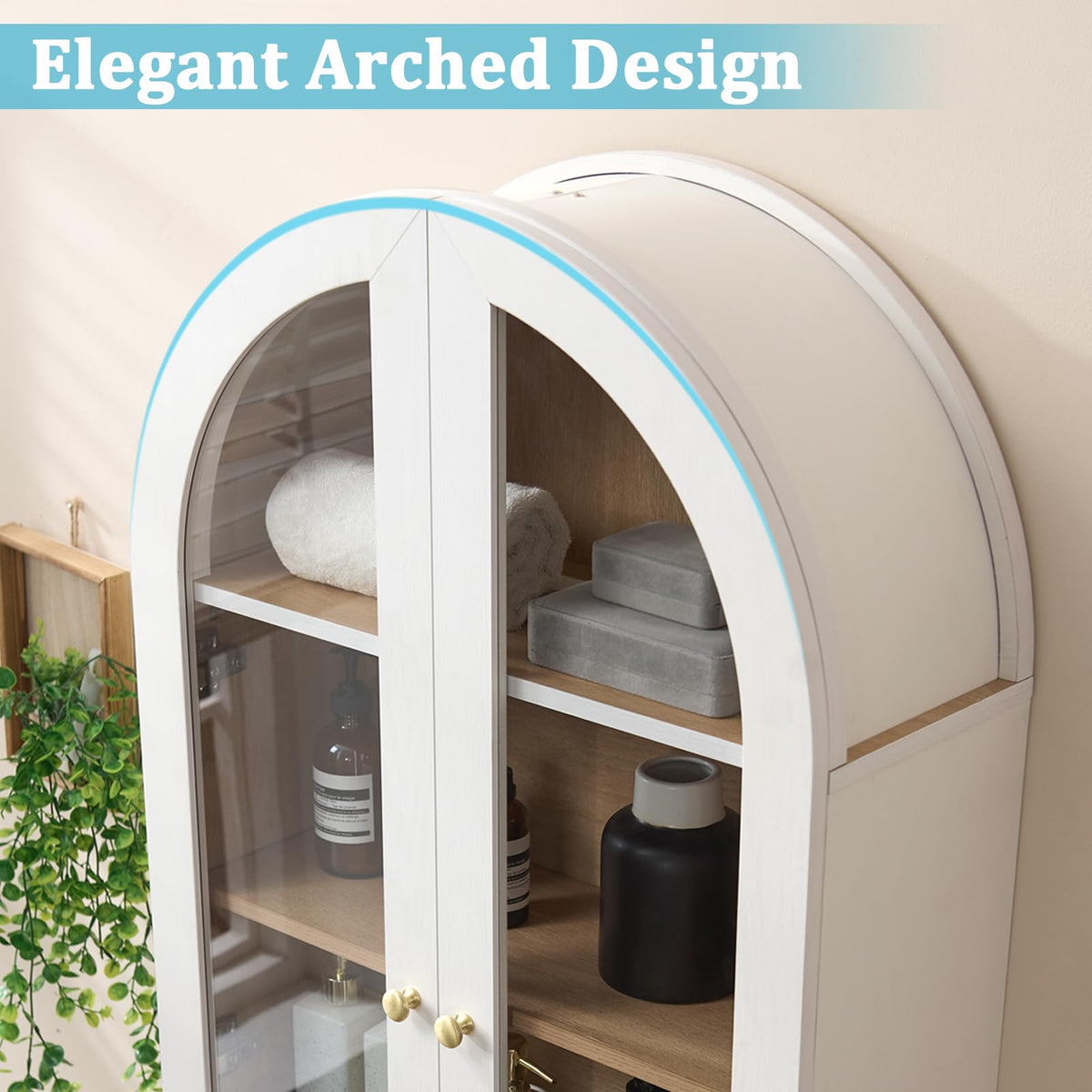 White Arched Wall Mount Bathroom Cabinet with Glass Doors S925