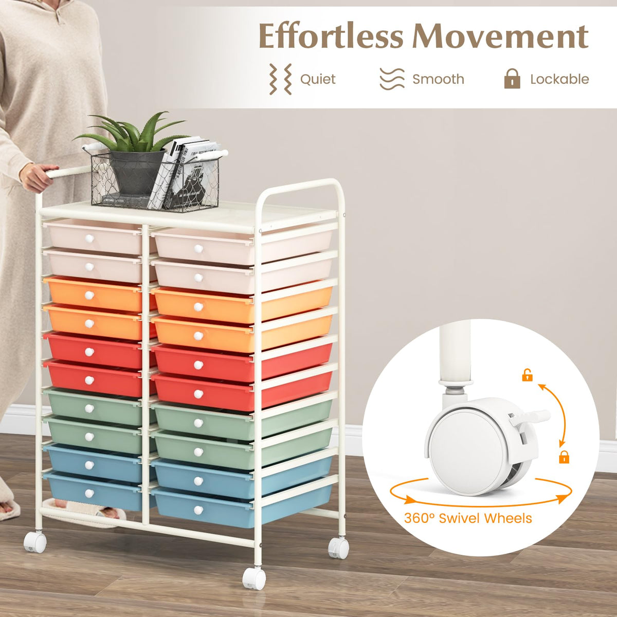 20 Drawer Rolling Storage Cart with Lockable Wheels K327643