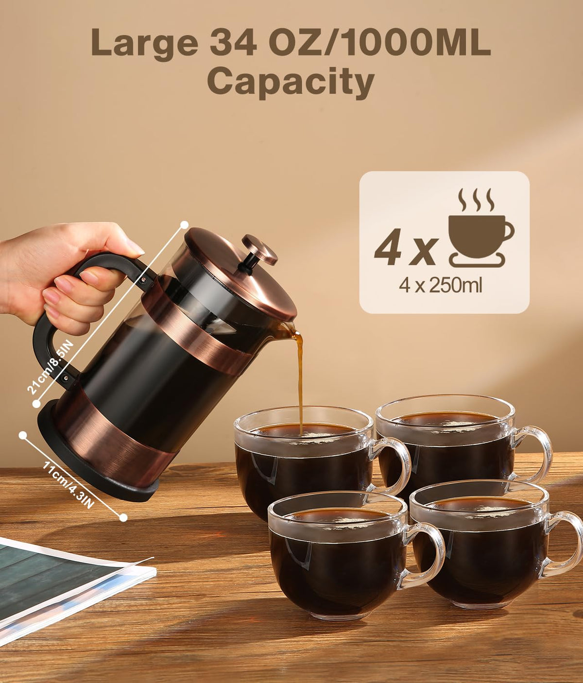 34 Ounce Stainless Steel French Press Coffee Maker X4038