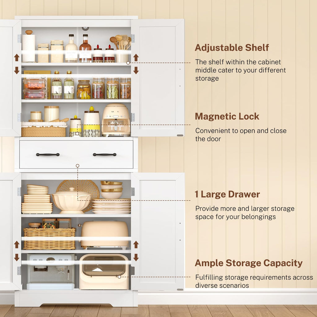 White Storage Cabinet with 2 Adjustable Shelves and Drawer I514