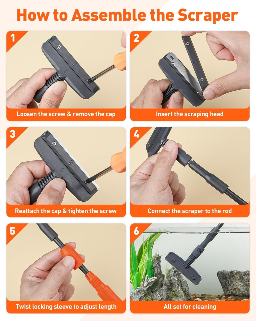 7 in 1 Aquarium Cleaning Kit with Adjustable Long Handle S6943