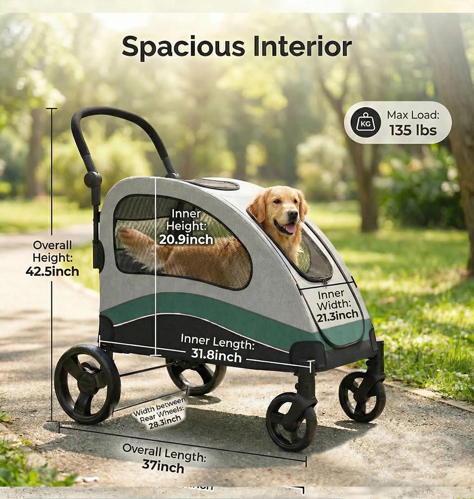 Extra Large Foldable Dog Stroller with Wheels and Brakes V837