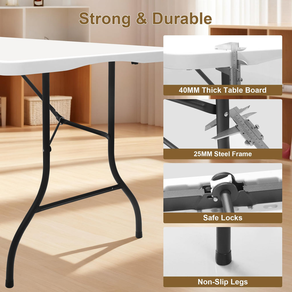 White 6ft Folding Table with Carrying Handle E996