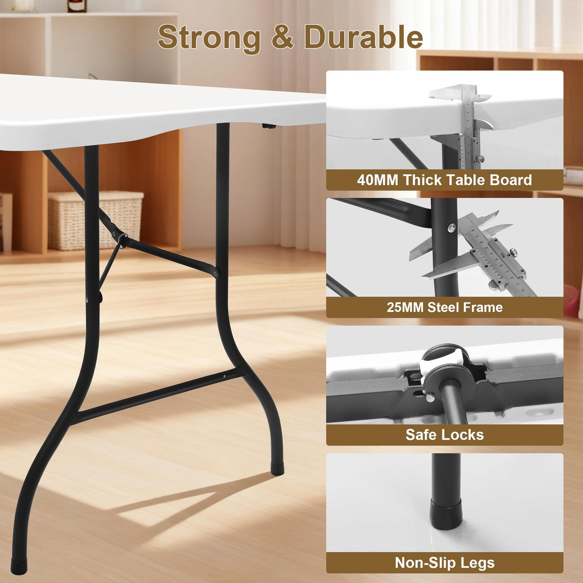White 6ft Folding Table with Carrying Handle E996