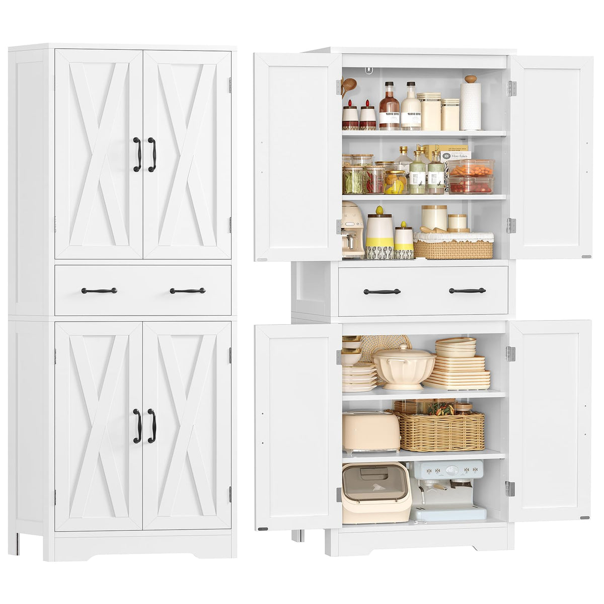 White Storage Cabinet with 2 Adjustable Shelves and Drawer I514