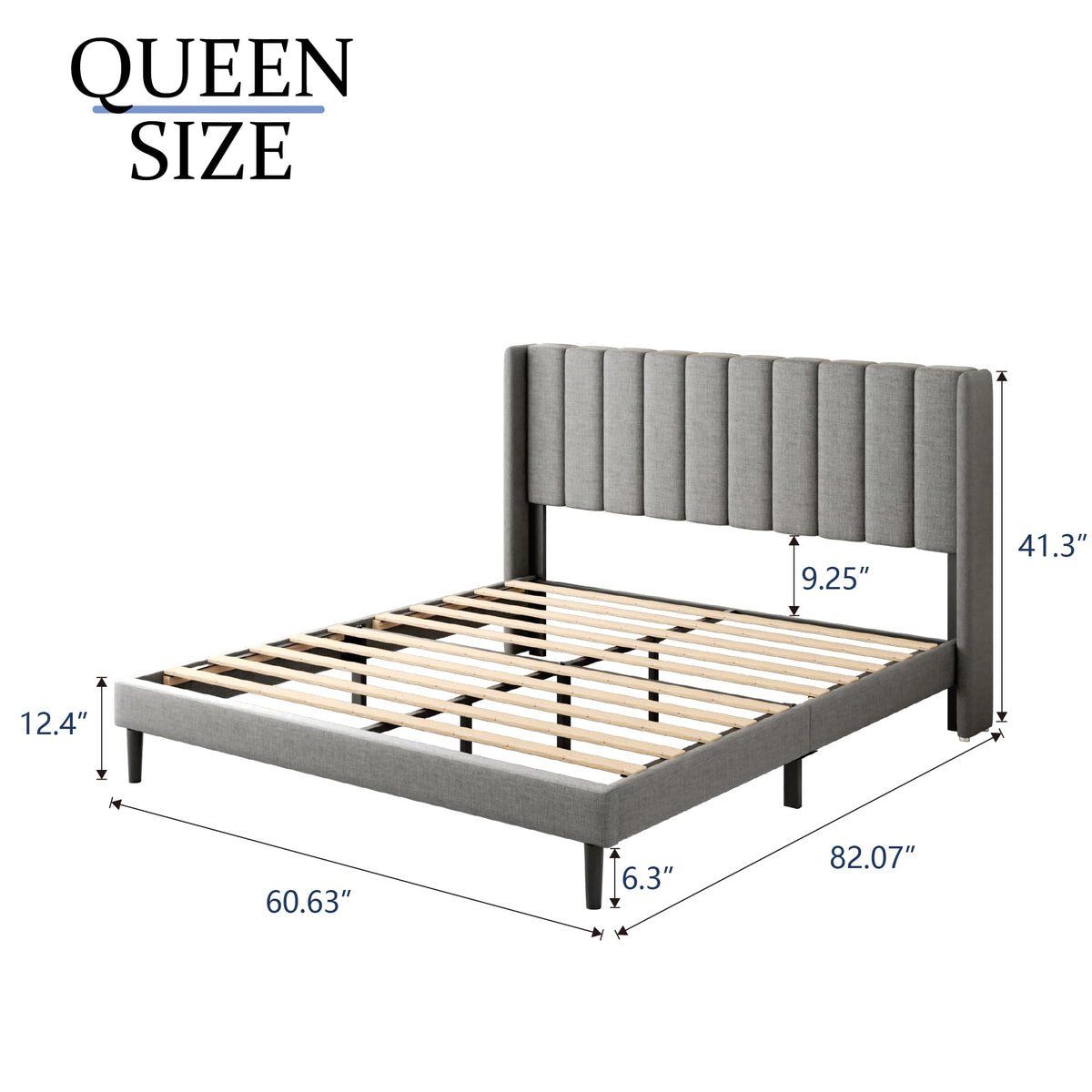 Queen Size Upholstered Platform Bed Frame with Wingback Headboard S364