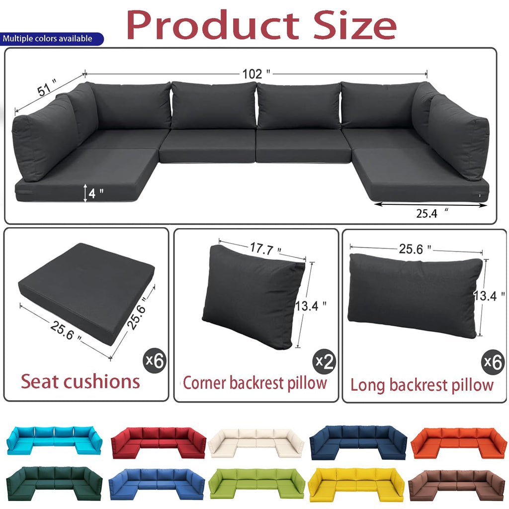 Light Blue 14-Piece Water-Repellent Outdoor Replacement Cushions Set T8098