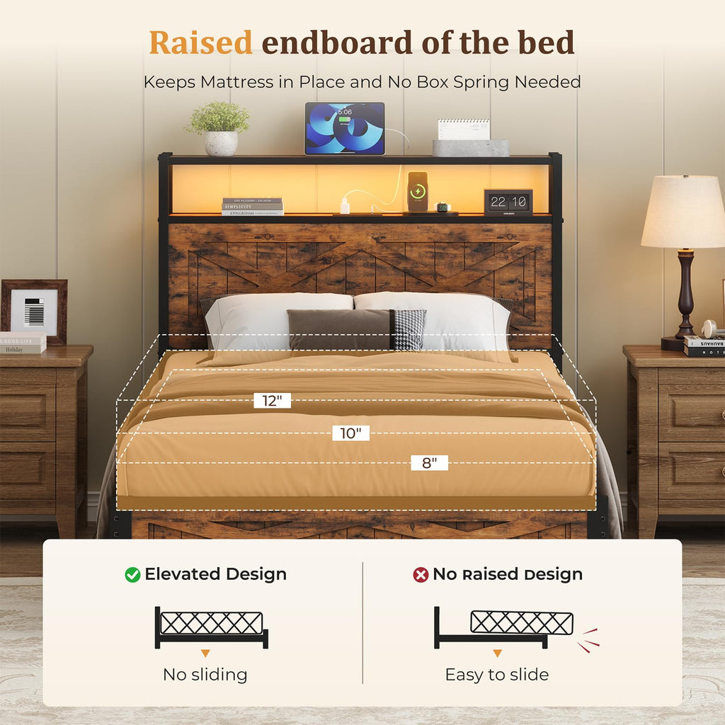 Twin Metal Bed Frame with Storage Headboard S930