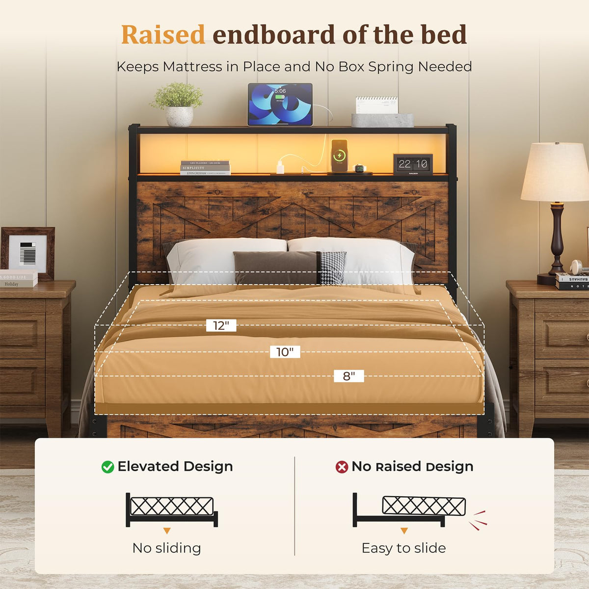 Twin Metal Bed Frame with Storage Headboard S930
