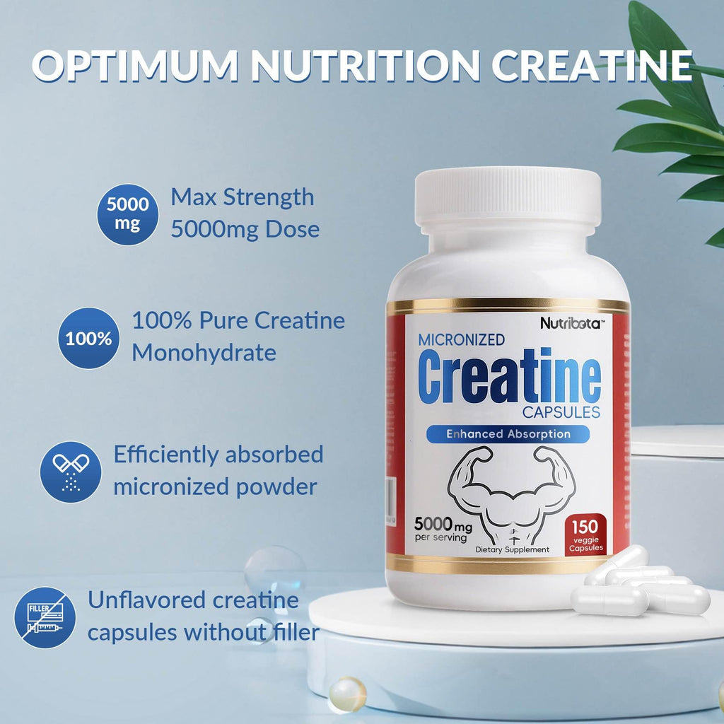 5000mg Micronized Creatine Monohydrate Capsules with Vitamin B12, Vegan, Gluten Free, 150 Count D793801