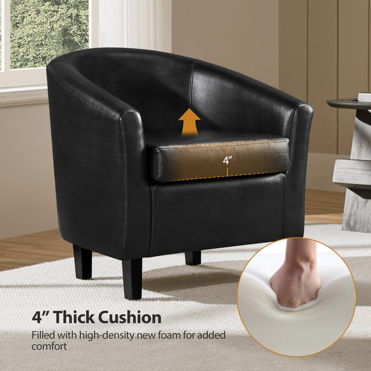 Black Faux Leather Barrel Accent Chairs V4379