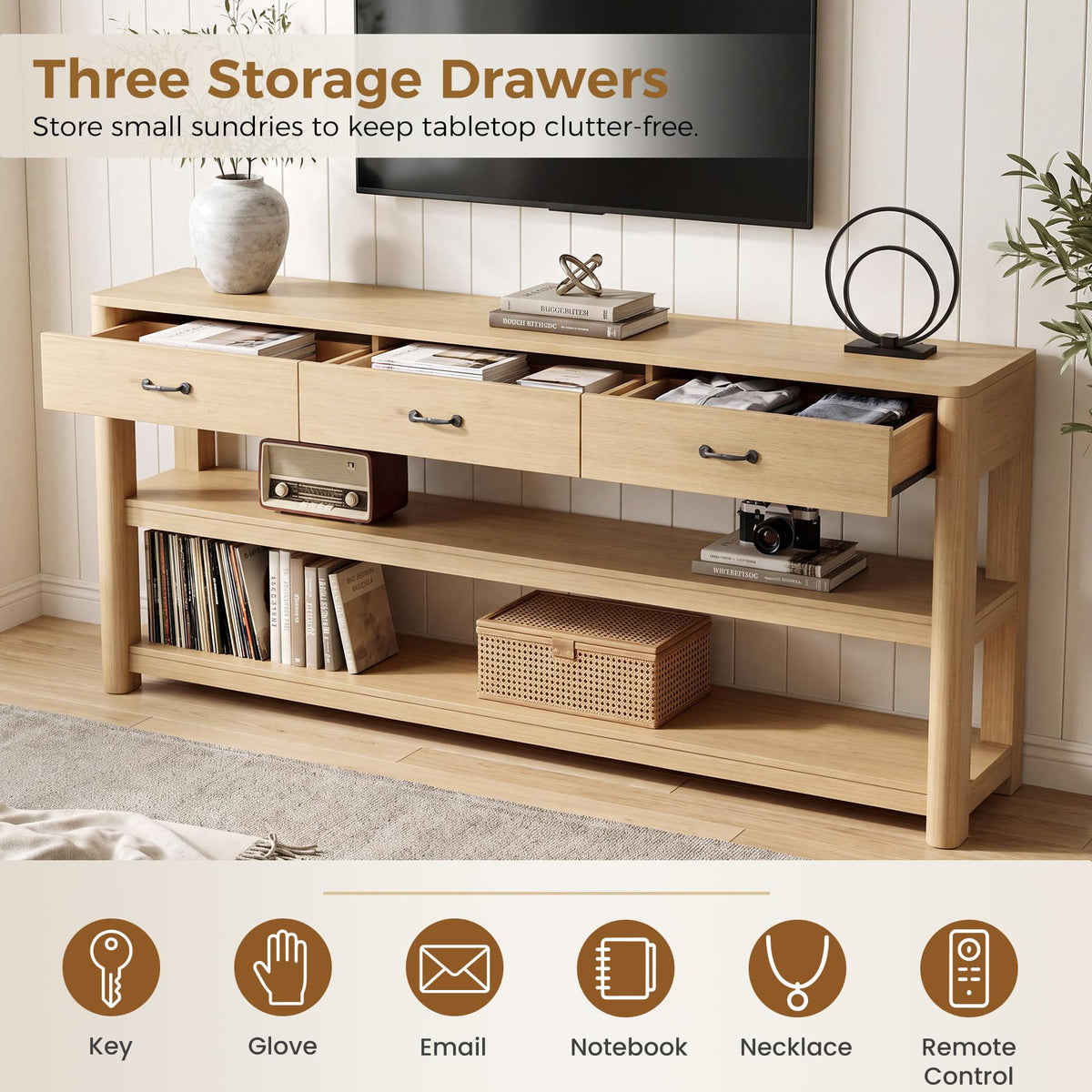 Oak Console Table with Storage Drawers Y487741