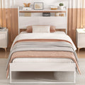 White Metal Twin Bed Frame with 2-Tier Storage Headboard F91979