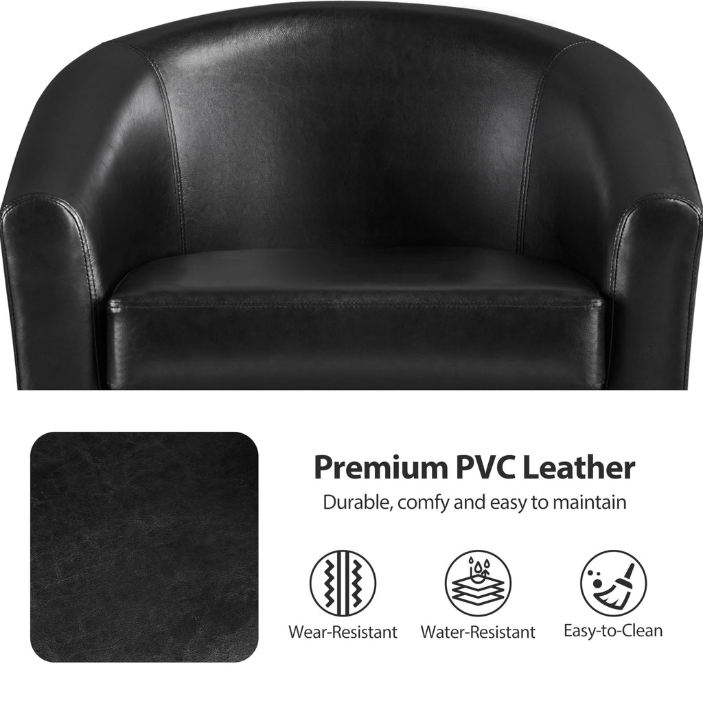 Black Faux Leather Barrel Accent Chairs V4379