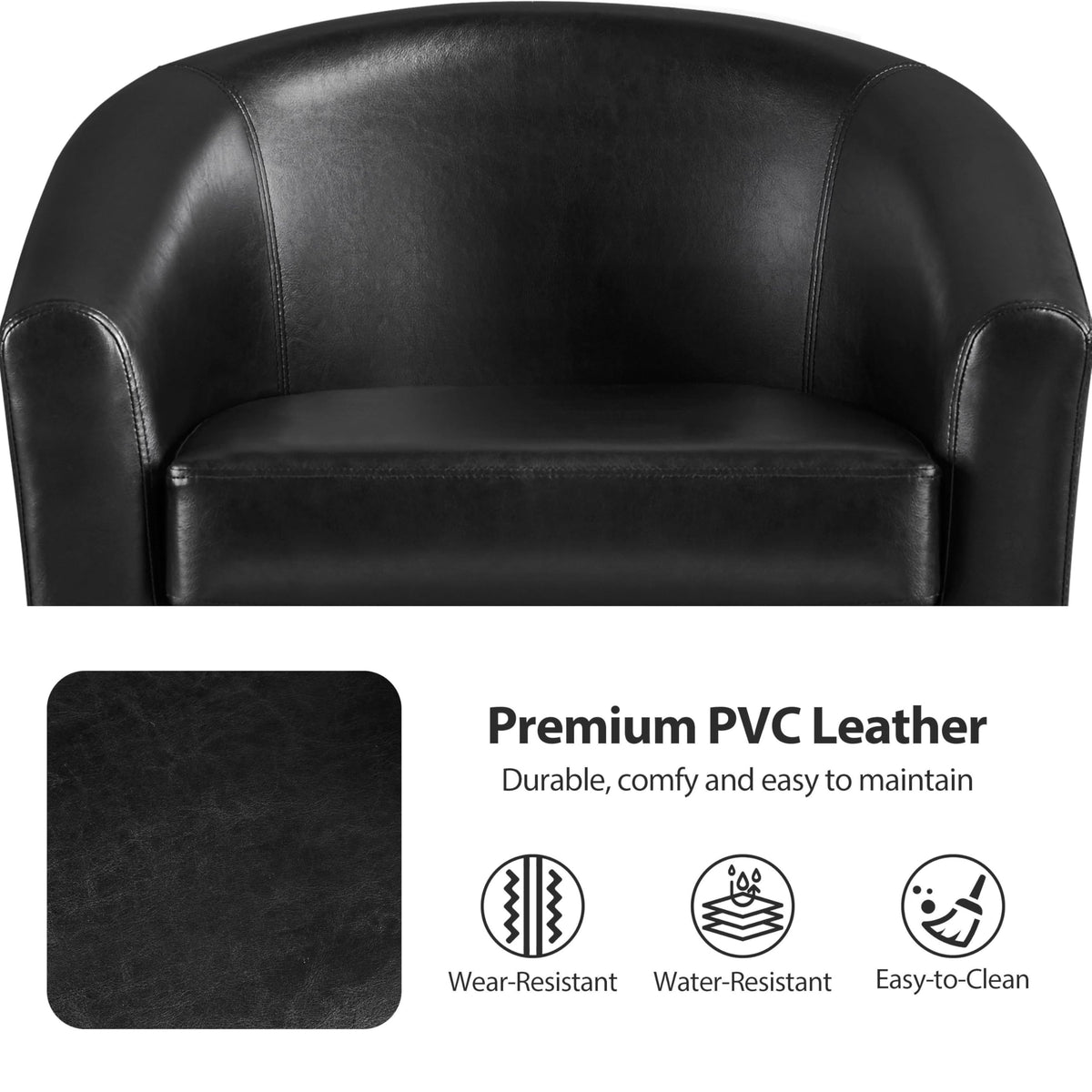 Black Faux Leather Barrel Accent Chairs V4379