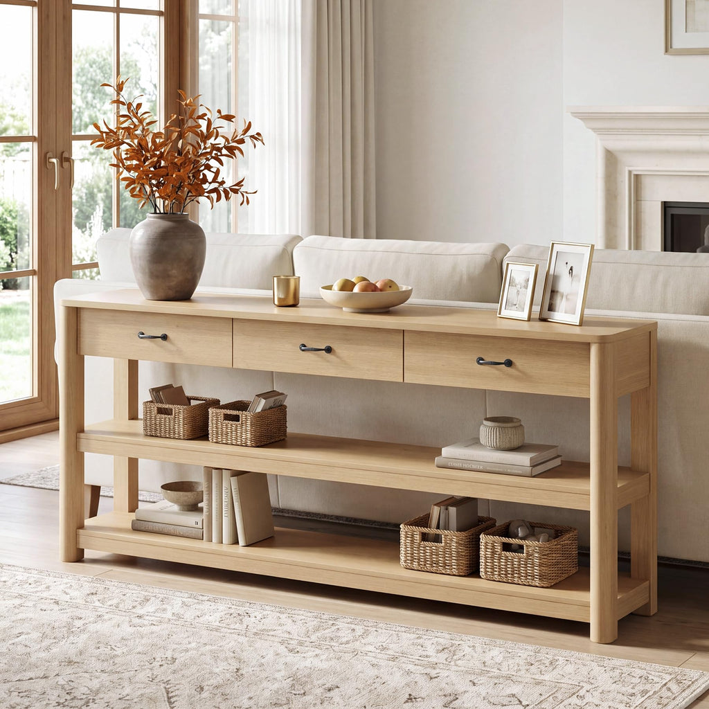 Oak Console Table with Storage Drawers Y487741