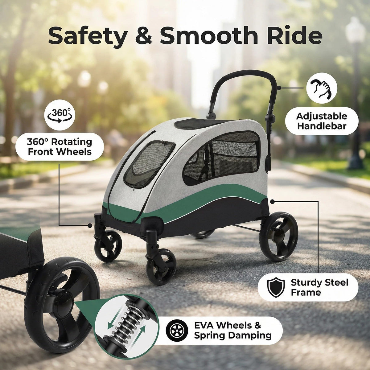 Extra Large Foldable Dog Stroller with Wheels and Brakes V837