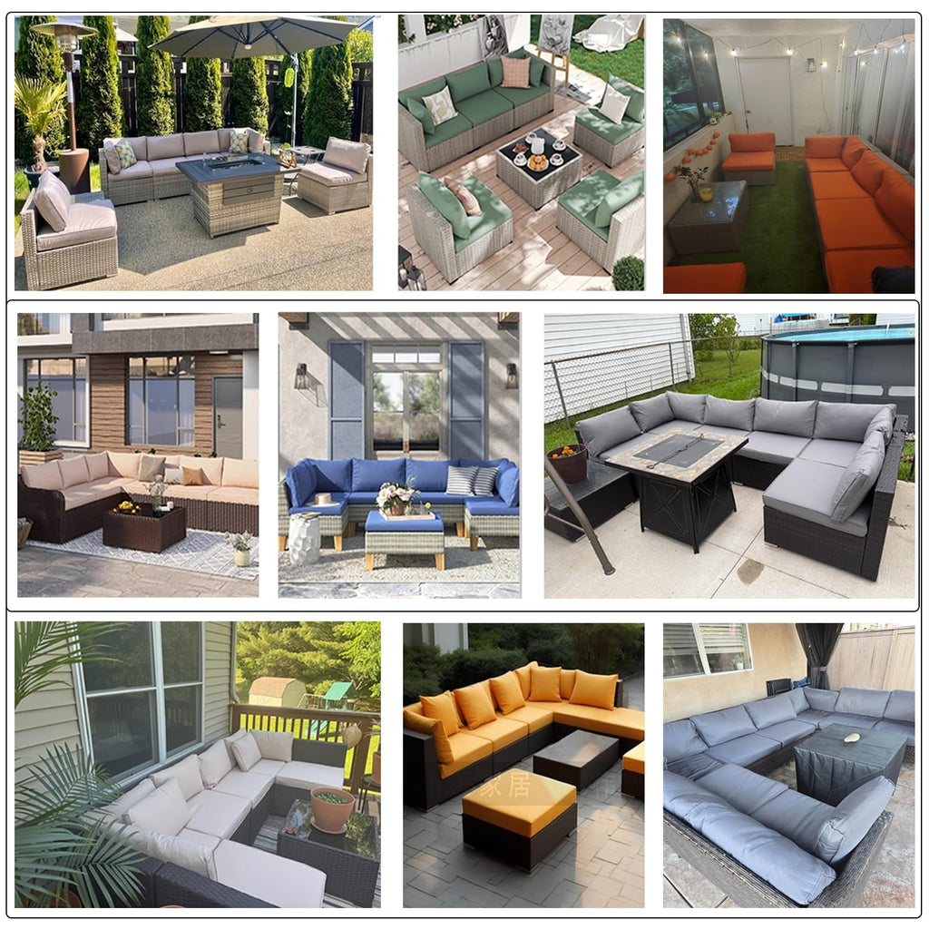 Light Blue 14-Piece Water-Repellent Outdoor Replacement Cushions Set T8098