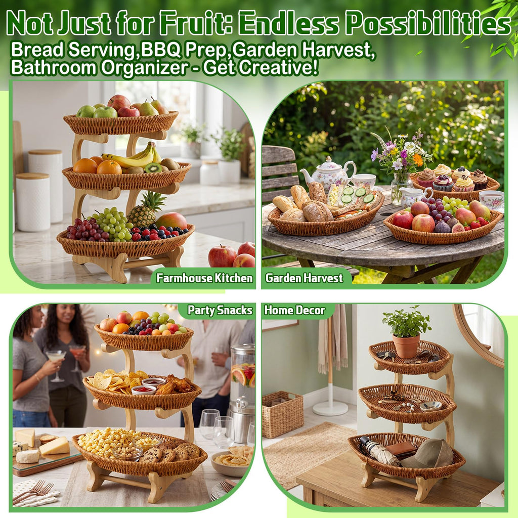 3 Tier Rattan Fruit Basket G808
