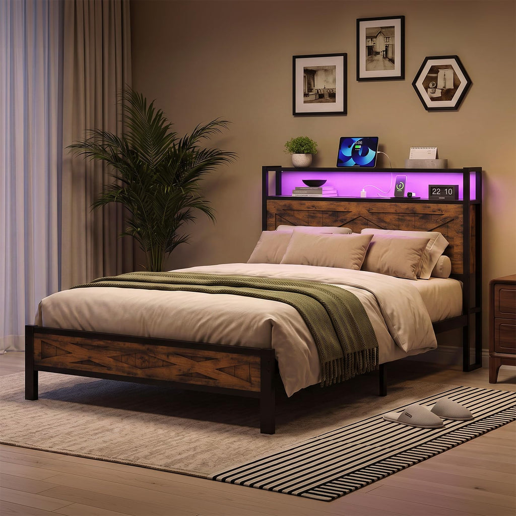 Twin Metal Bed Frame with Storage Headboard S930