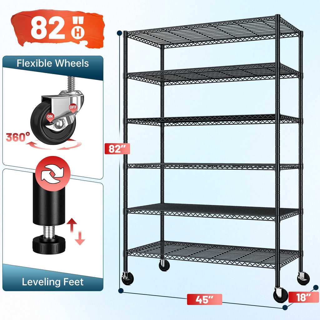 82" 6-Tier Adjustable Storage Shelves with Wheels S373411