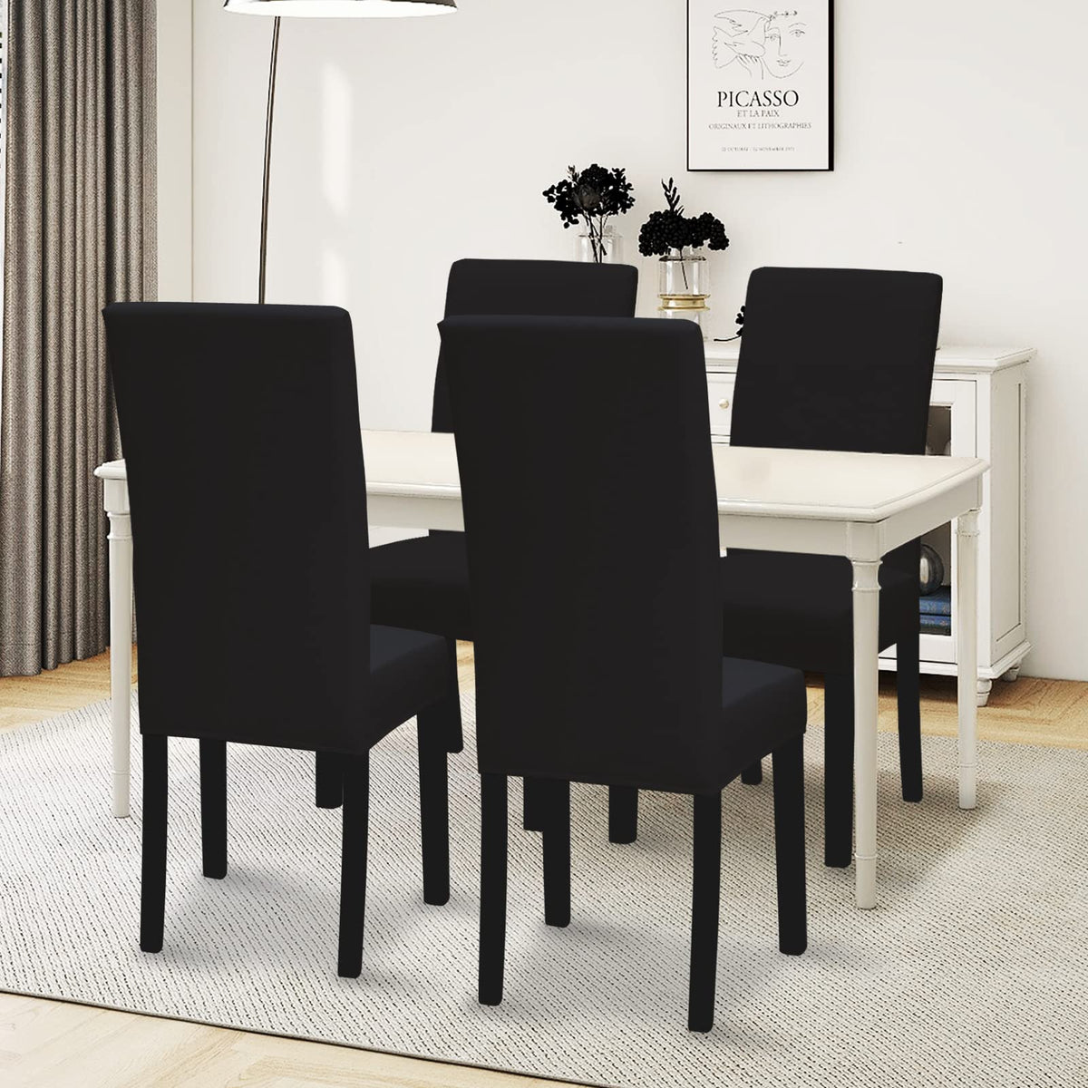 Black Stretch Dining Room Chair Slipcovers Set of 4 T96161