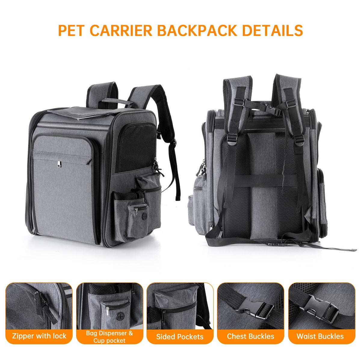 Double Side Expandable Cat Backpack Carrier with Breathable Mesh O8957
