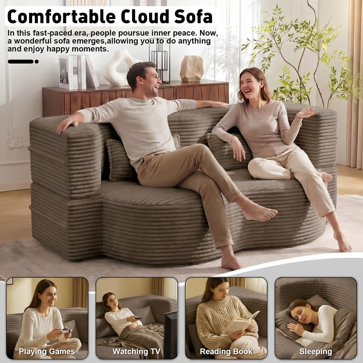 Brown Corduroy Convertible Futon Sofa Bed B3707