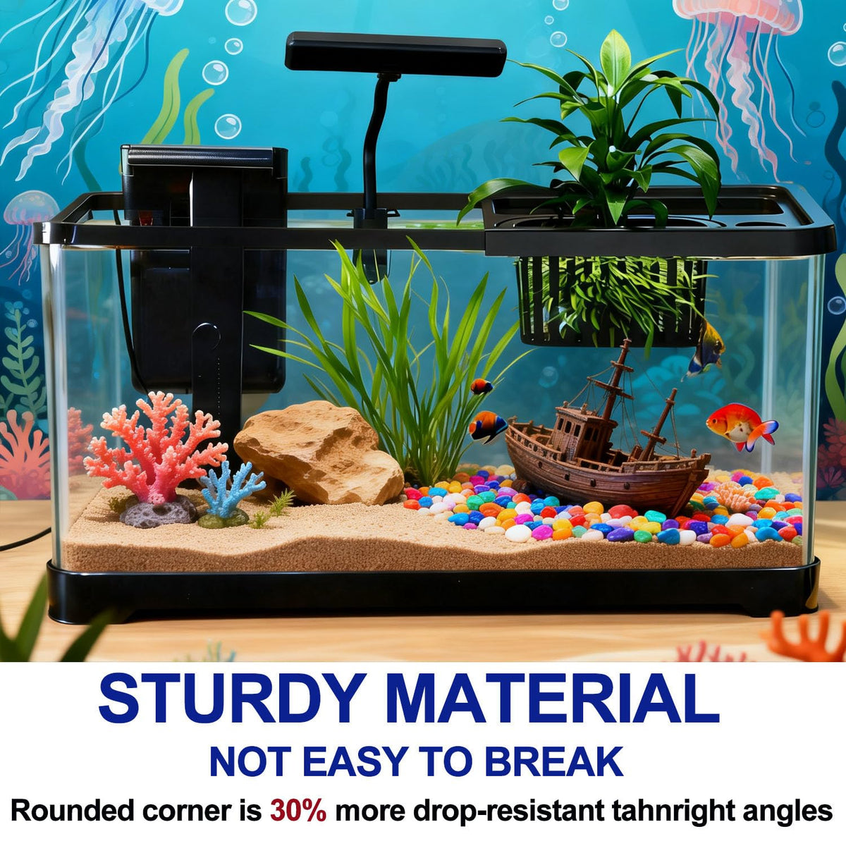 5 Gallon Plastic Aquarium Starter Kit with Filter and LED Light Q83063