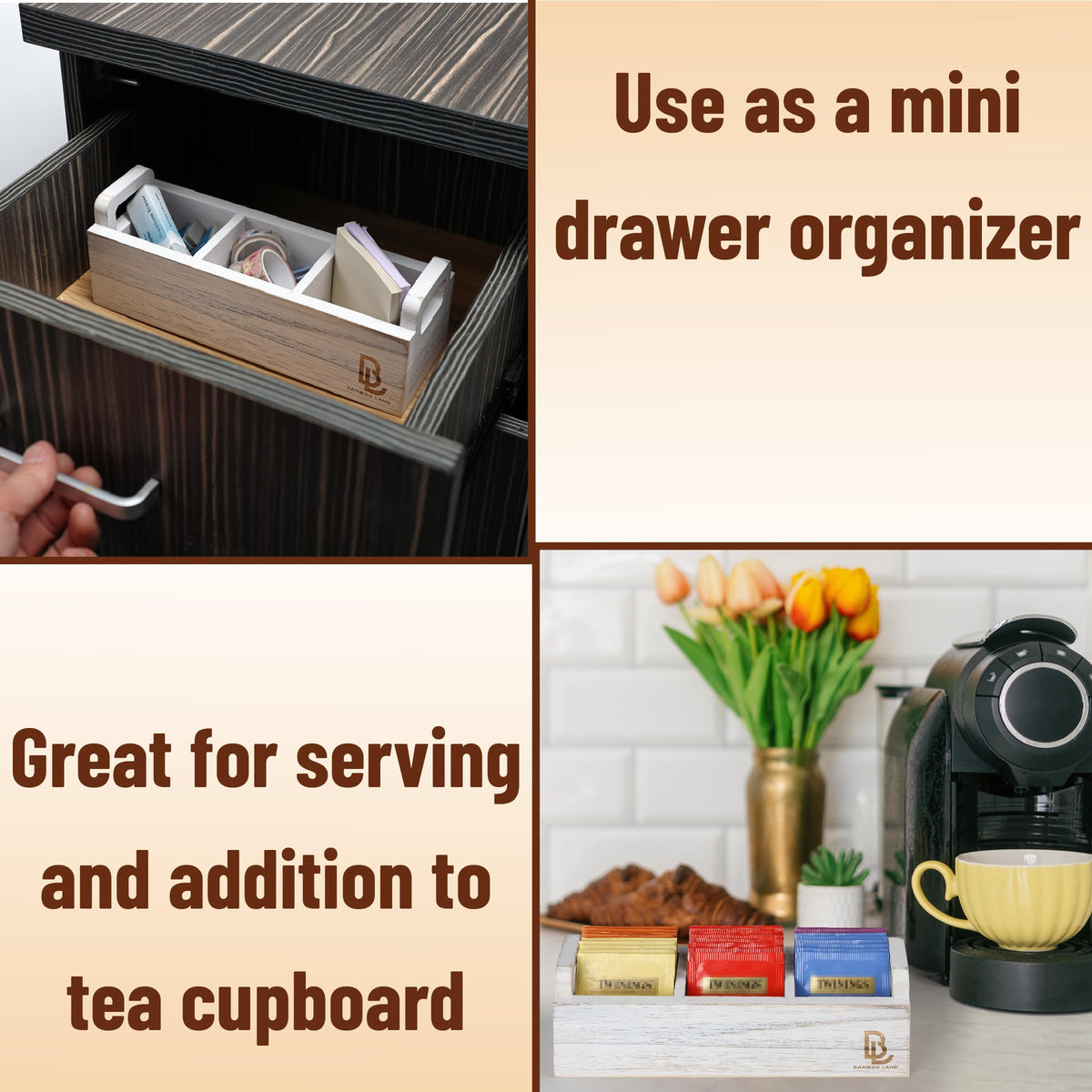 Wooden 3 Slot Tea Bag Organizer D3162