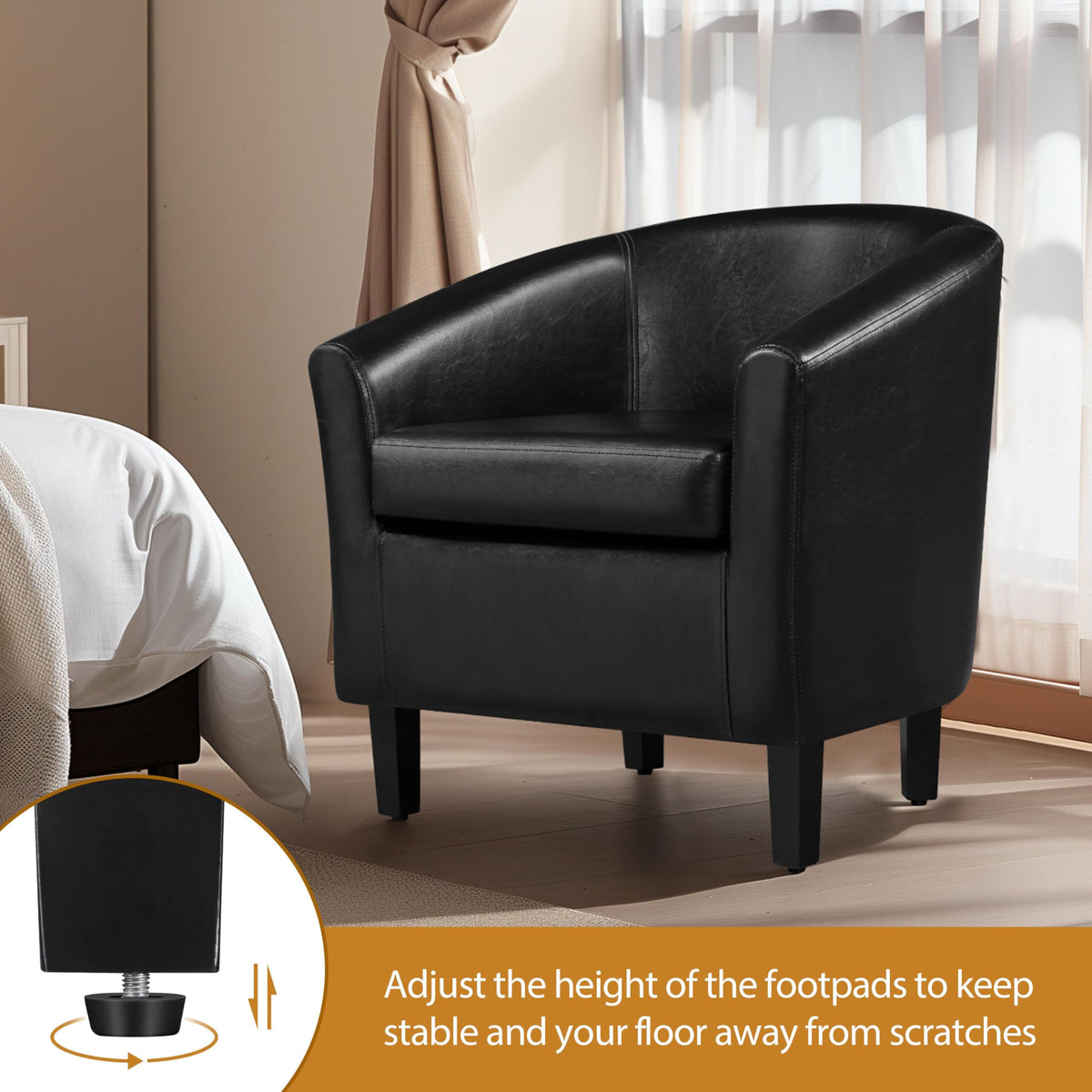 Black Faux Leather Barrel Accent Chairs V4379