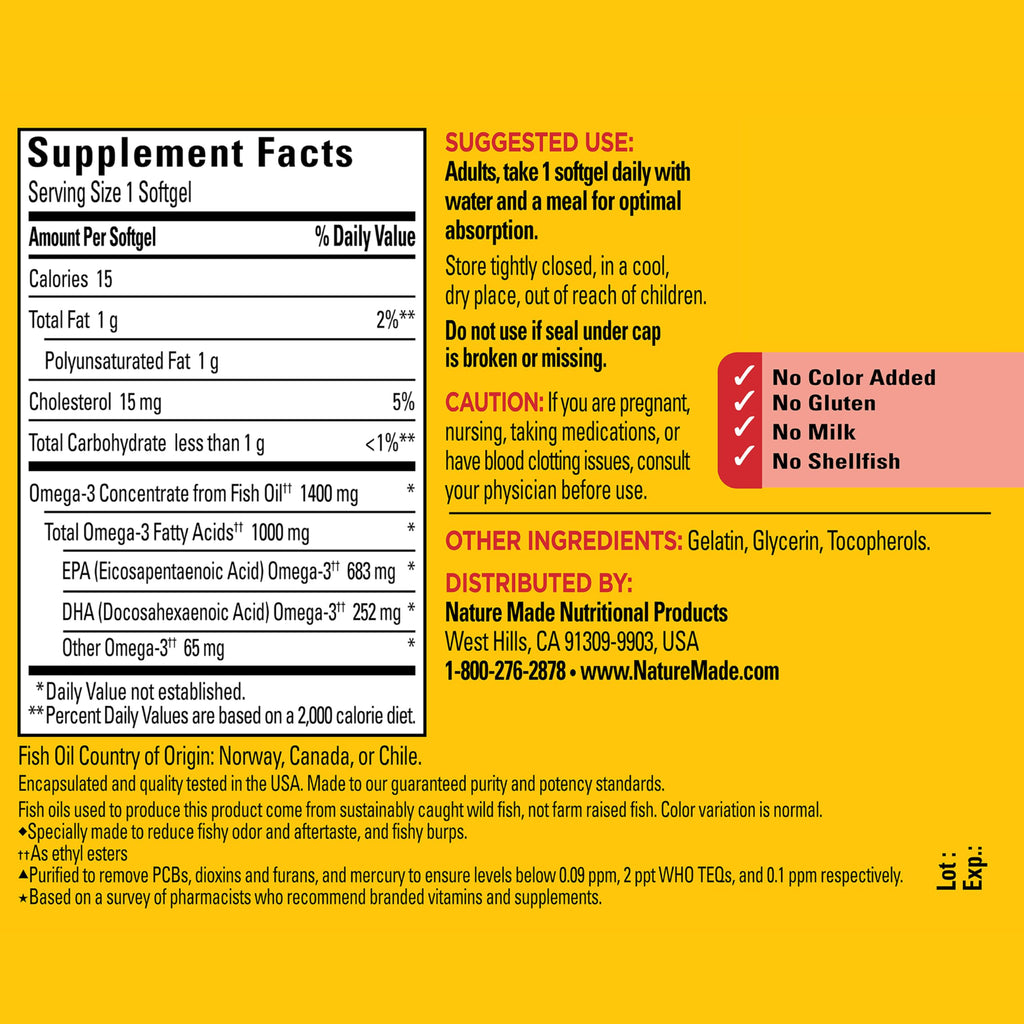 Omega 3 Fish Oil Supplement 1400mg 45 Softgel P507697