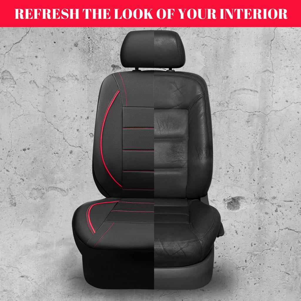Black Red Faux Leather Front Seat Covers W5713