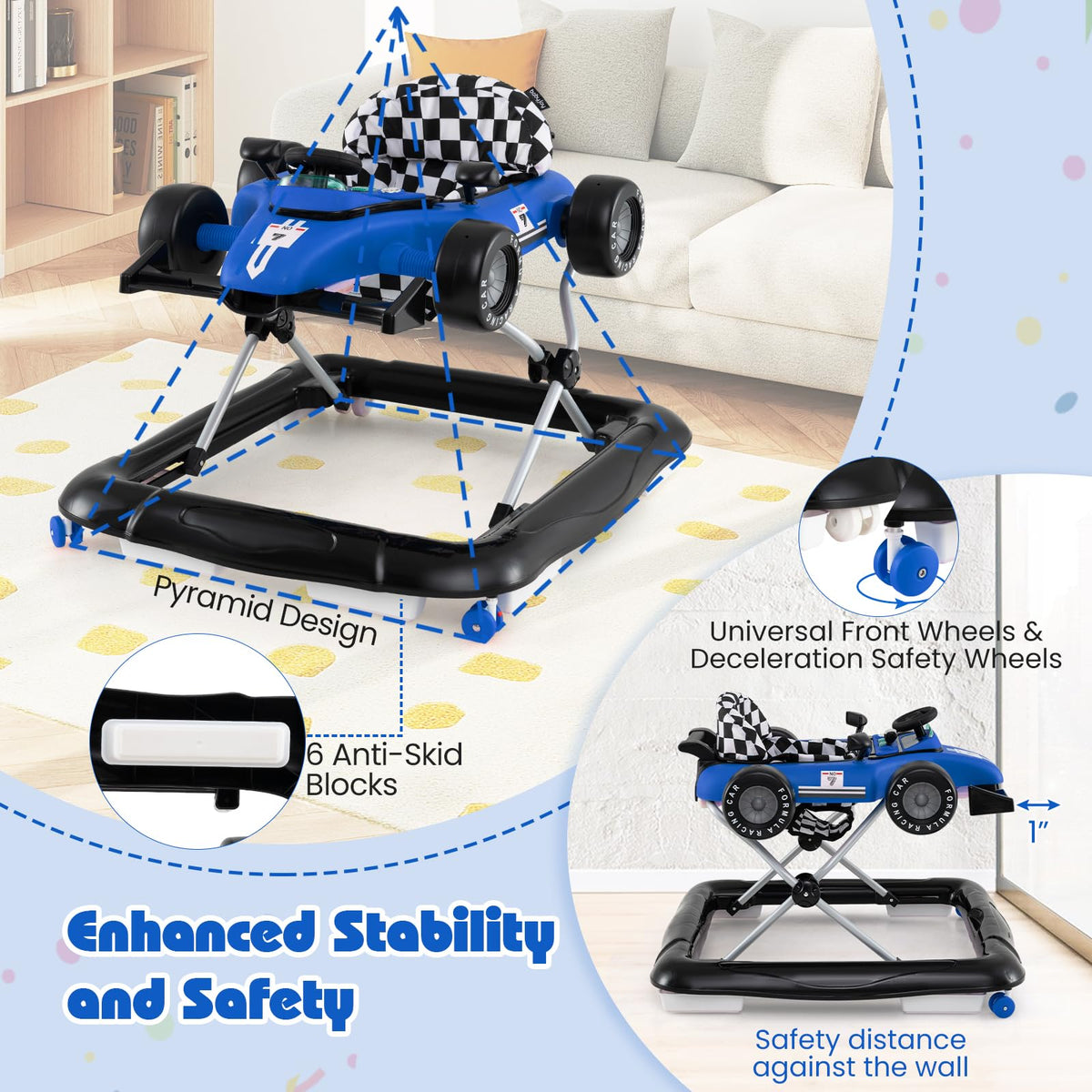 Foldable Baby Walker with Adjustable Heights and Wheels V8303