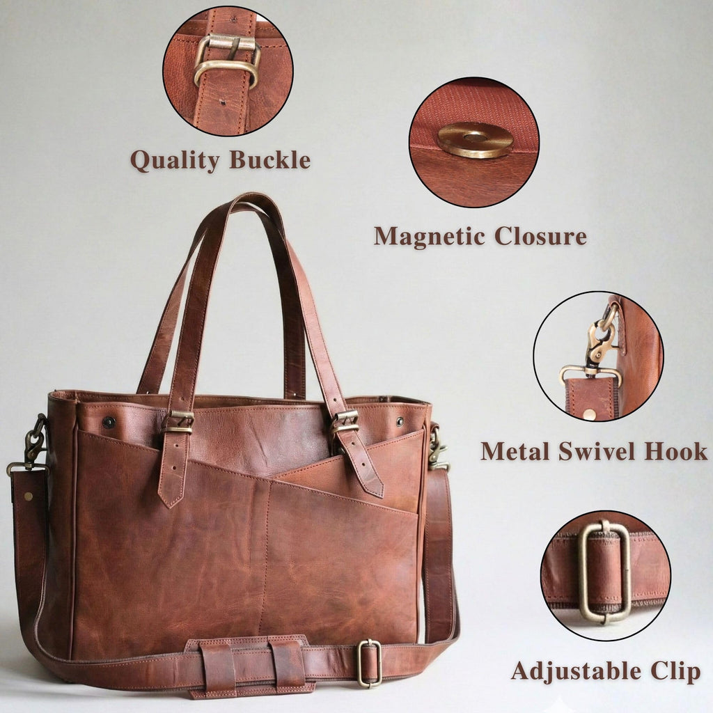 17-inch Large Brown Genuine Leather Laptop Bag X779