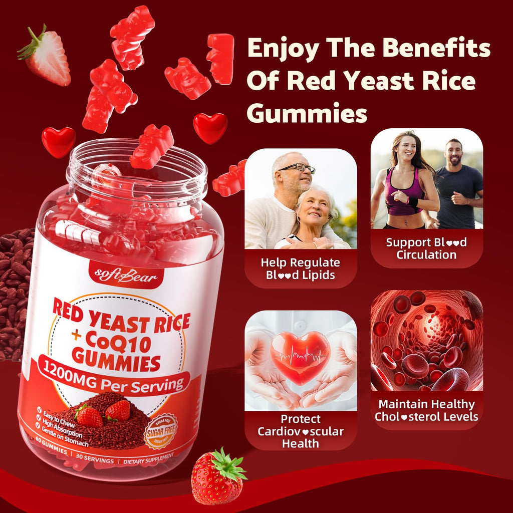 Sugar Free Red Yeast Rice with CoQ10 1200mg Strawberry Flavor 120 Count T884