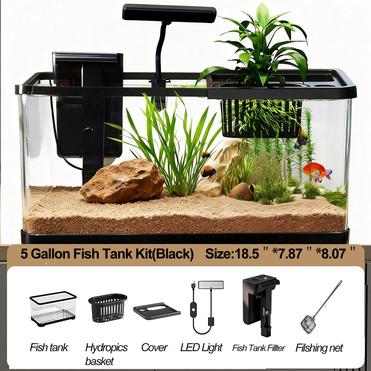 5 Gallon Plastic Aquarium Starter Kit with Filter and LED Light Q83063