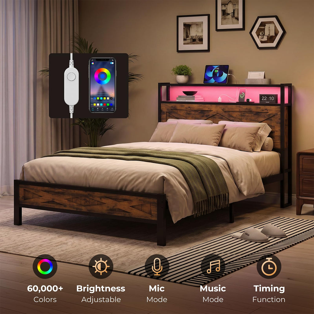 Twin Metal Bed Frame with Storage Headboard S930