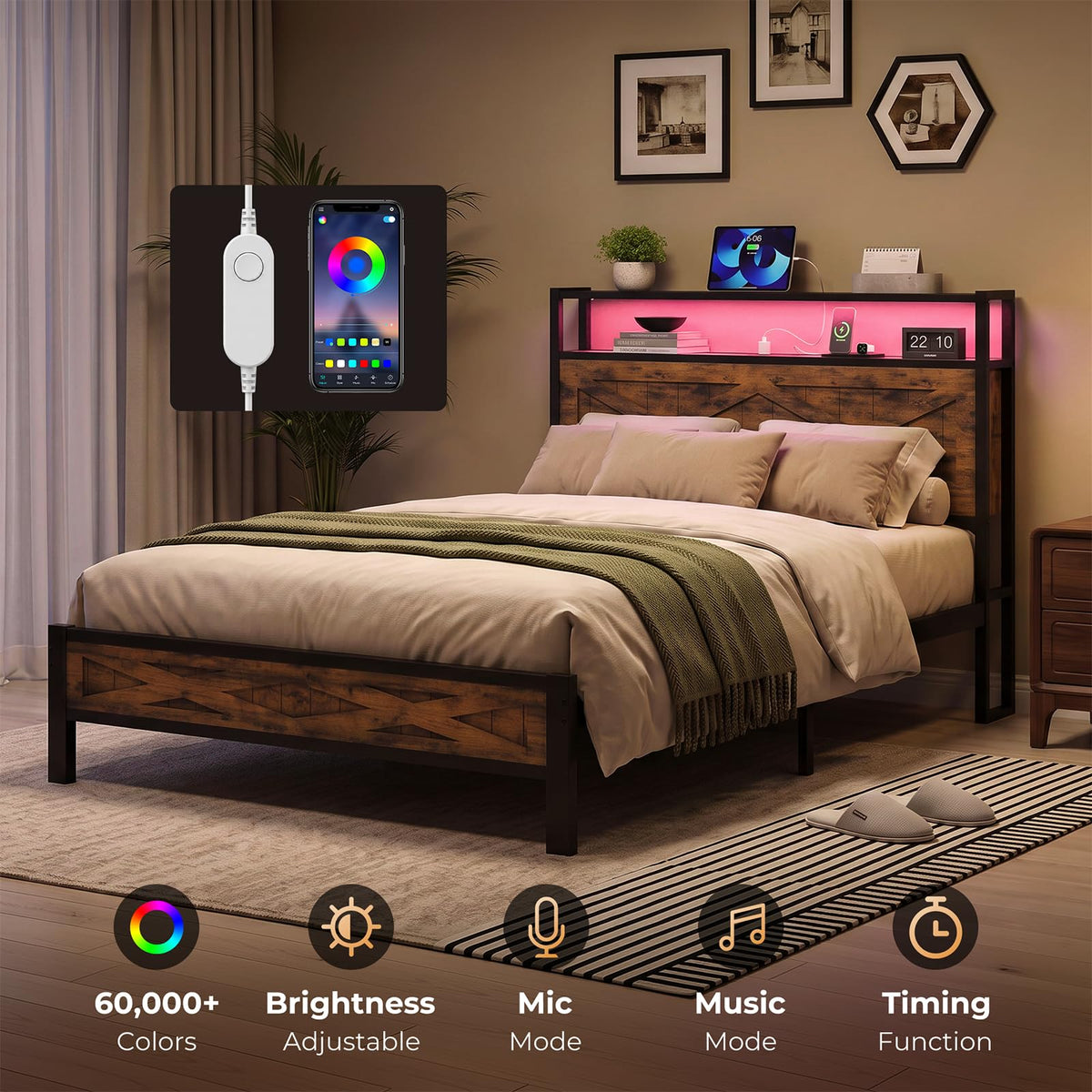 Twin Metal Bed Frame with Storage Headboard S930