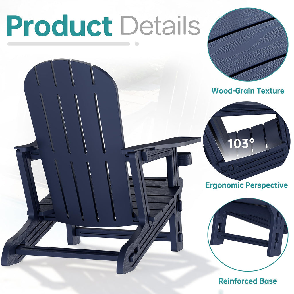 Dark Blue HDPE Adirondack Chairs Set of 2 with Cup Holder W73755