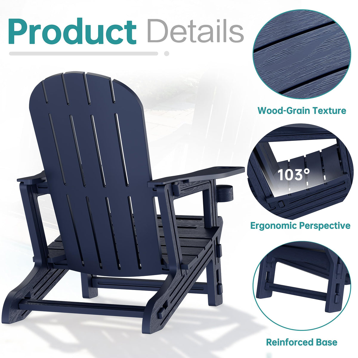 Dark Blue HDPE Adirondack Chairs Set of 2 with Cup Holder W73755