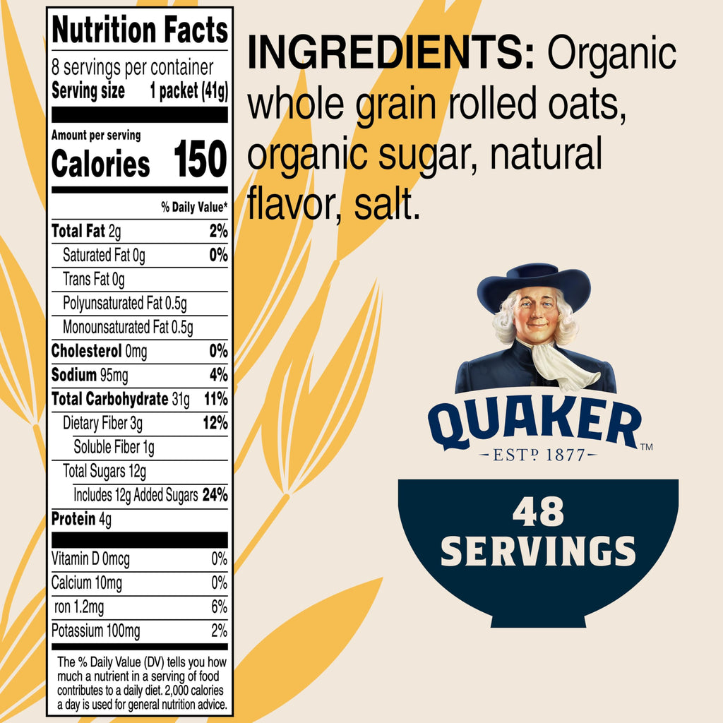 Organic Maple & Brown Sugar Instant Oatmeal, 8 Packets (6 Boxes) O3436