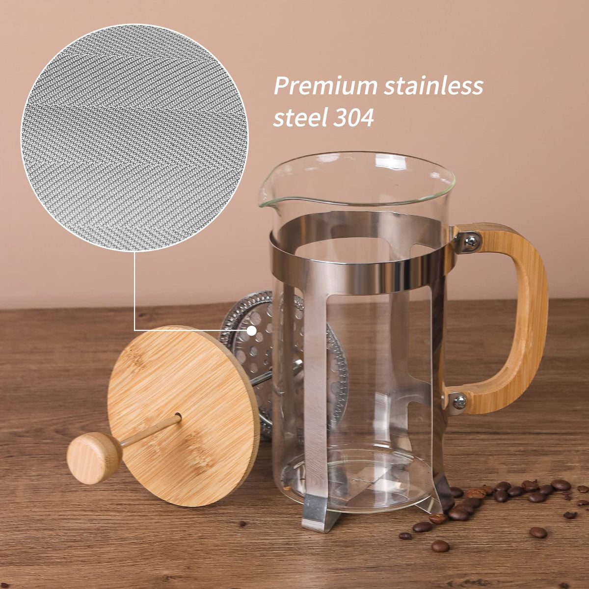 34 oz French Press Coffee Maker with Bamboo Lid C91932