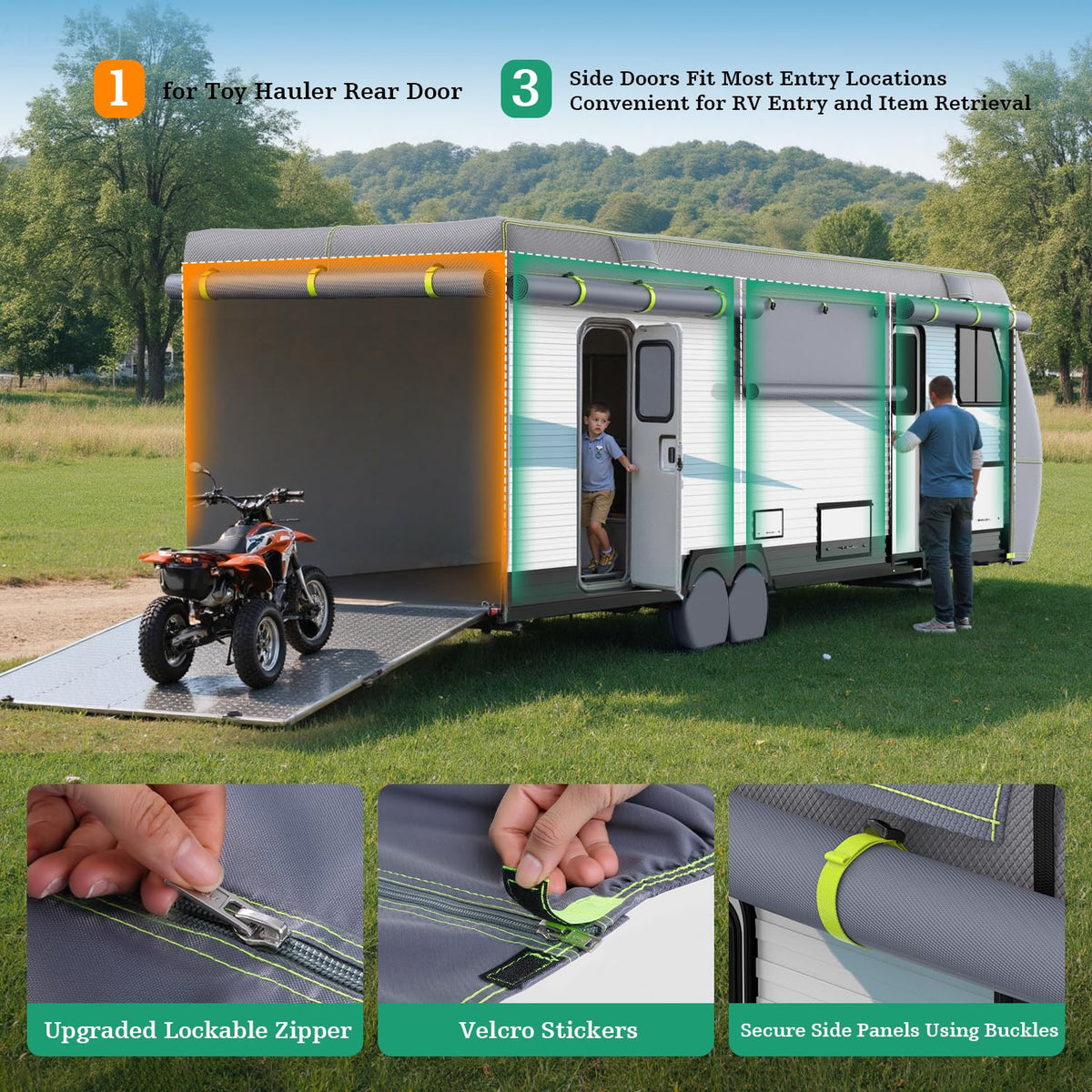 600D Oxford Waterproof Rip-Stop RV Cover 24-27ft with 4 Tire Covers X23060