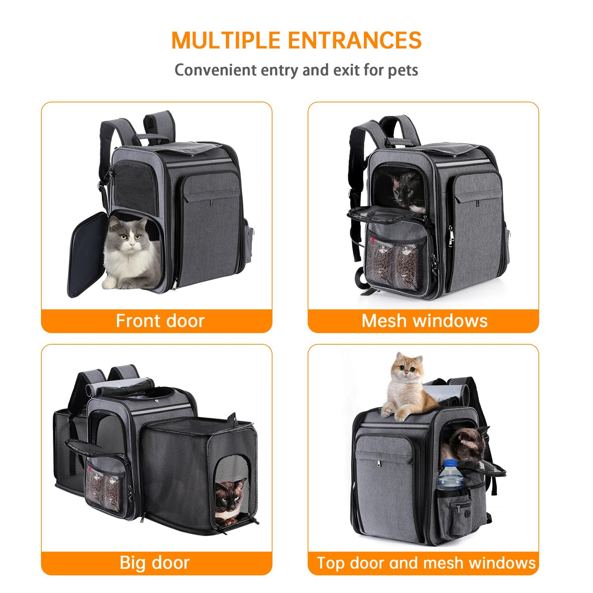 Double Side Expandable Cat Backpack Carrier with Breathable Mesh O8957
