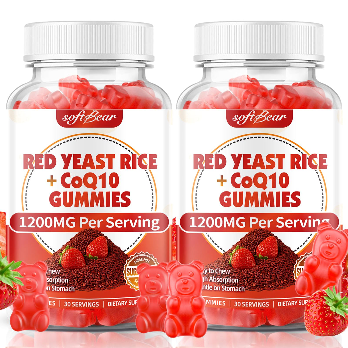 Sugar Free Red Yeast Rice with CoQ10 1200mg Strawberry Flavor 120 Count T884