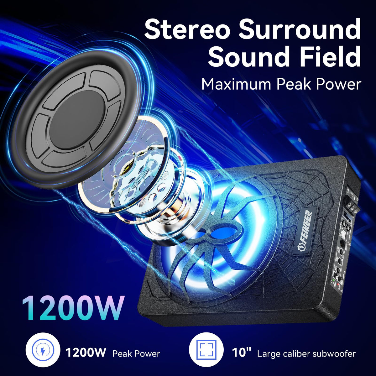 10" 1200W UnderSeat Subwoofer and Amp Package T14028