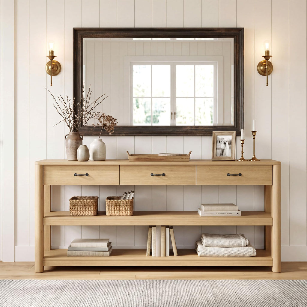 Oak Console Table with Storage Drawers Y487741