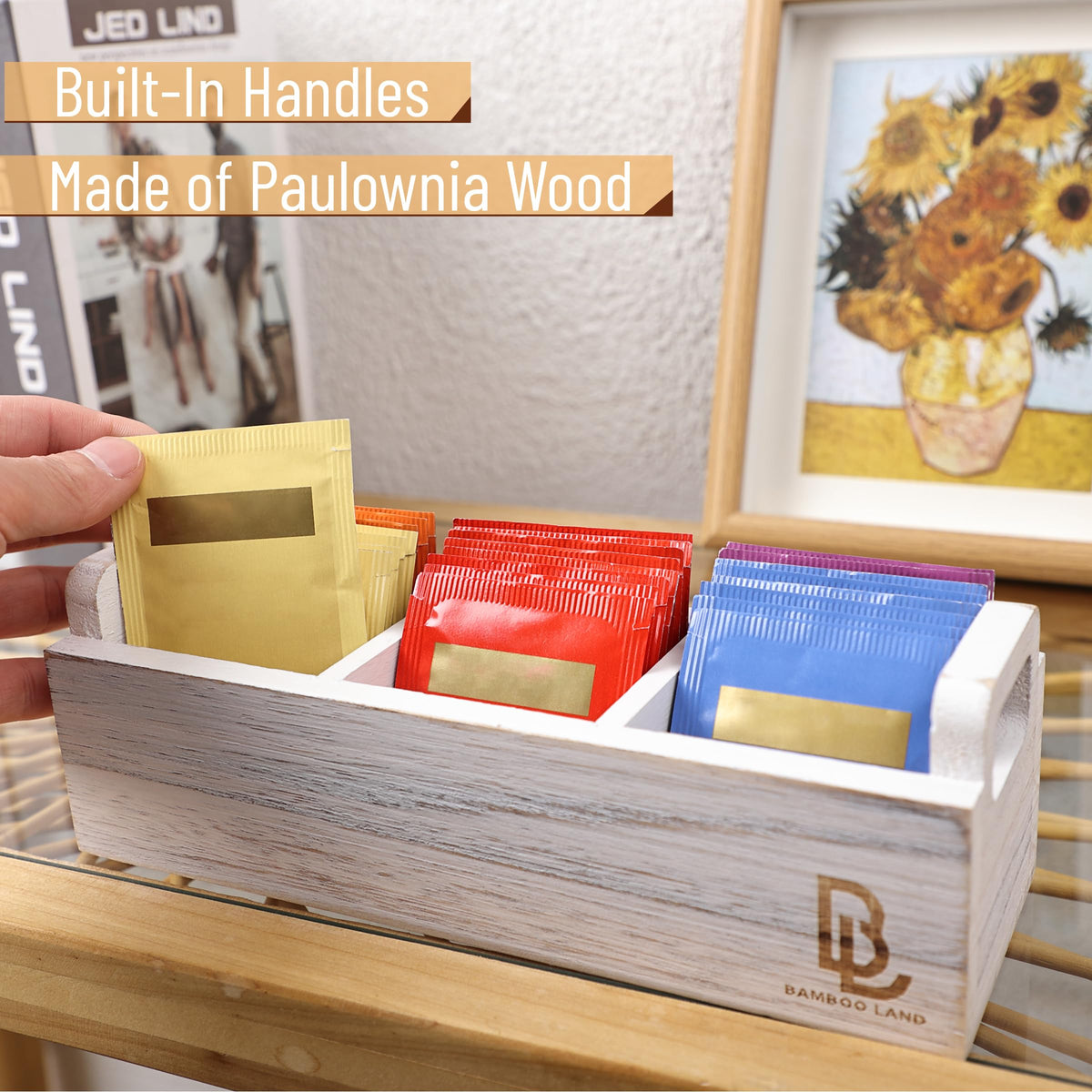 Wooden 3 Slot Tea Bag Organizer D3162