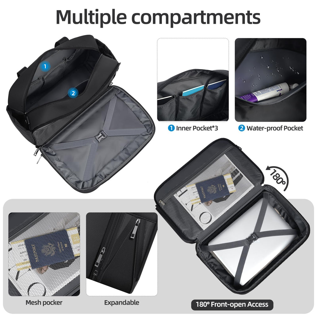 Black Expandable Carry-On Luggage Duffel Bag with Adjustable Strap E85718
